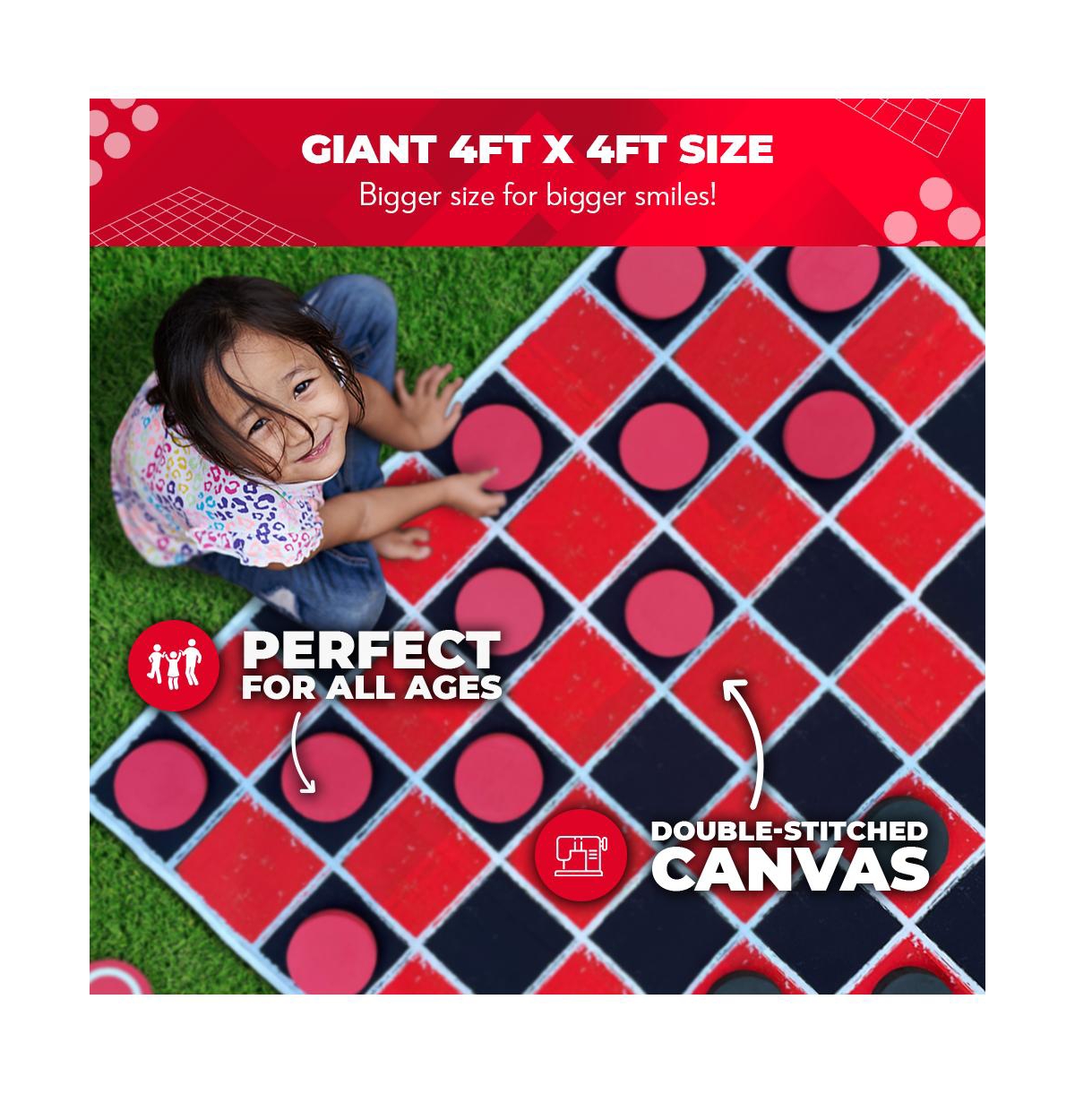 Swooc 2-in-1 Vintage Giant Checkers and Tic Tac Toe Game With Mat (4 ft. x 4 ft.) - 100% Machine-Washable Canvas - Giant Games