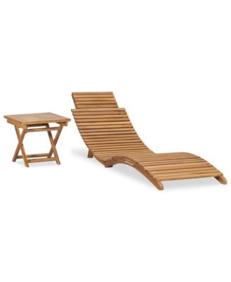 Folding Sun Lounger with Table Solid Teak Wood