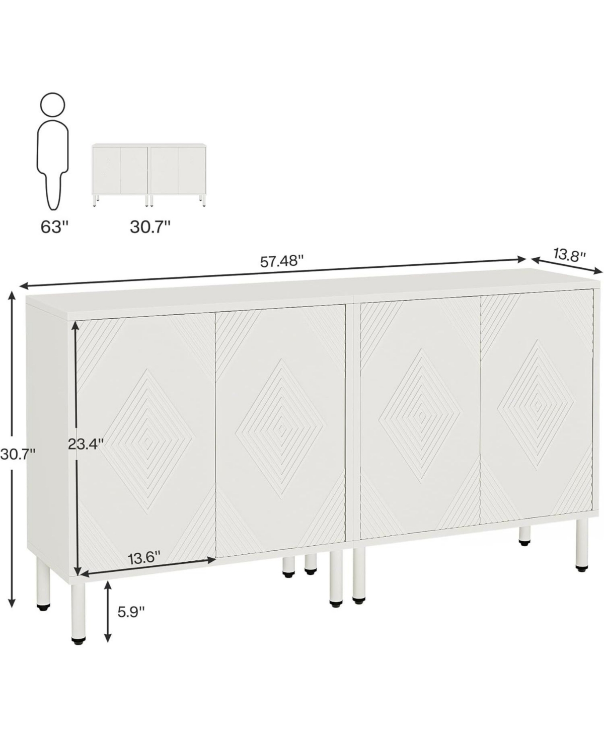 Tribesigns Buffet Cabinet with Storage,Sideboard Cabinet with 4 Doors and Adjustable Shelves, Modern Coffee Accent Cabinet Storage Cabinet