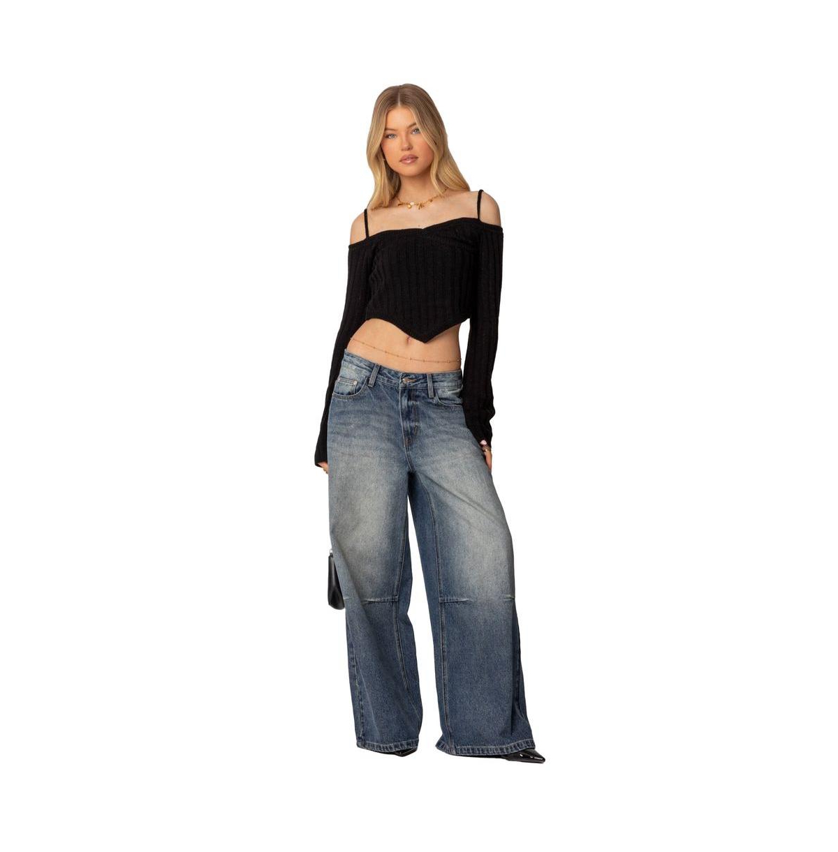Edikted Women's Triangle Hem Off Shoulder Sweater