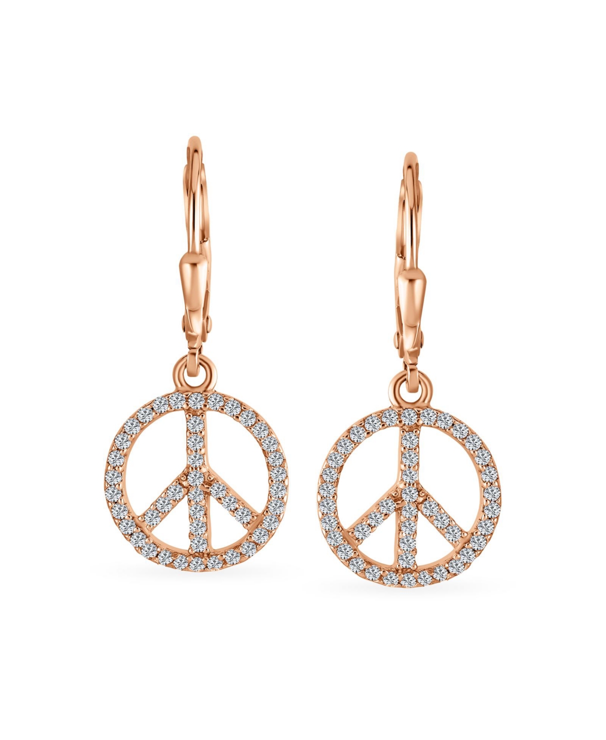 Bling Jewelry Message World Peace Sign Symbol Cubic Zirconia Pave Cz Lever back Drop Dangle Earrings For WomenGold Plated .925 Sterling Silver