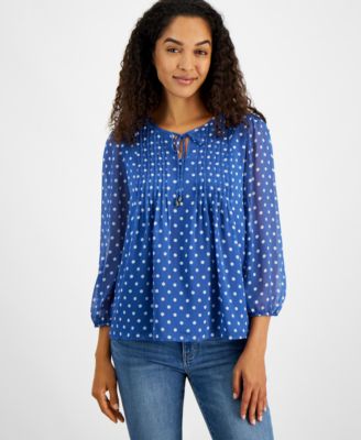 Tommy Hilfiger - Women's Pintuck-Pleat Polka Dot Blouse