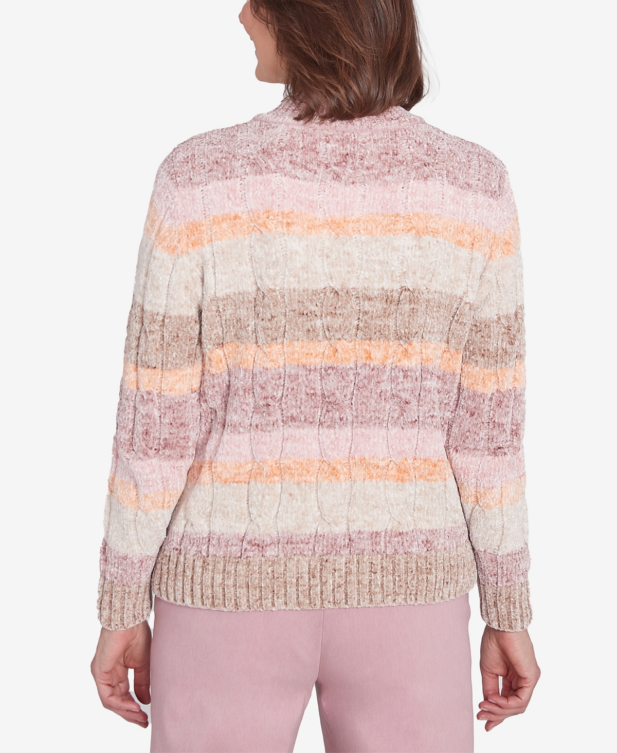 Alfred Dunner Petite Telluride Chenille Spray Dyed Stripe Sweater In Neutral Multi
