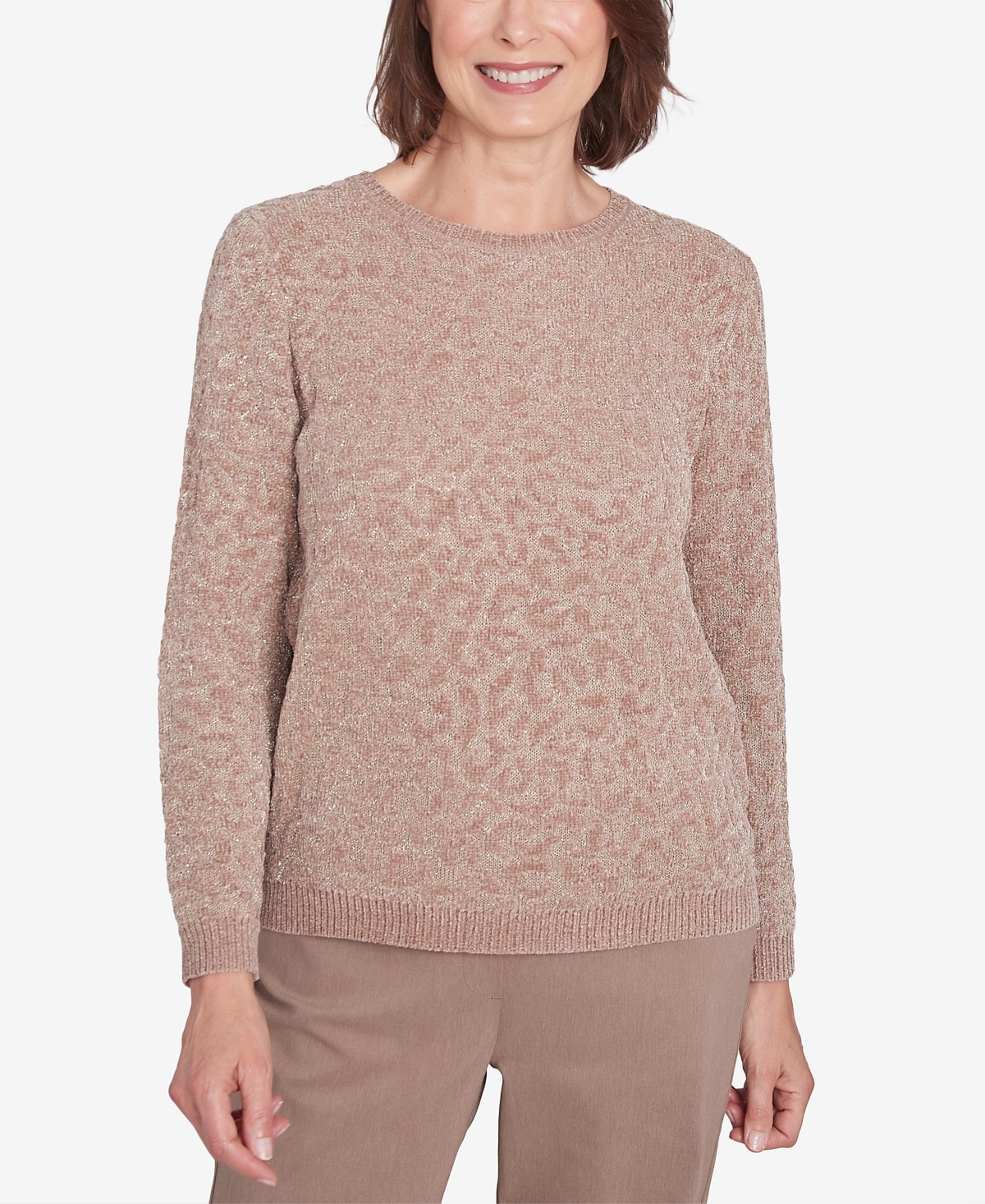 Women's Telluride Metallic Cheetah Textured Sweater - Fawn