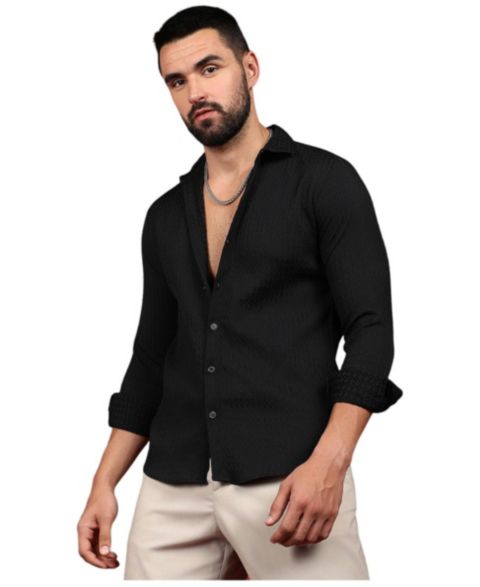 Мужская рубашка Cahoot Campus Sutra Onyx Black Chain-Creased, цвет: Чёрный