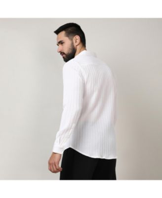 Men's Chalk White Self-Design Striped Shirt