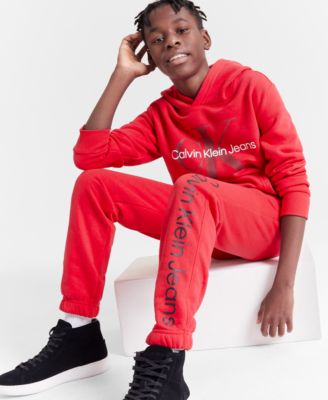 Shop Calvin Klein Big Boys Old School Logo Pullover Hoodie Joggers In Racing Red