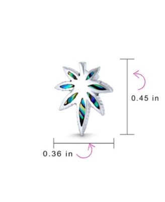 Rainbow Iridescent Inlay Abalone Shell Weed Marijuana Leaf Stud Earrings Western Jewelry .925 Sterling Silver Lever Back