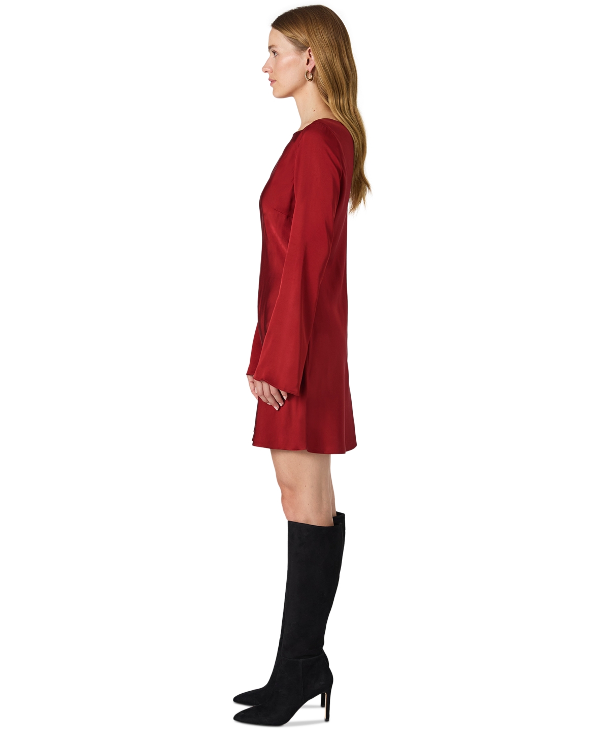 French Connection Ennis Long Sleeve Satin Minidress In Burgundy