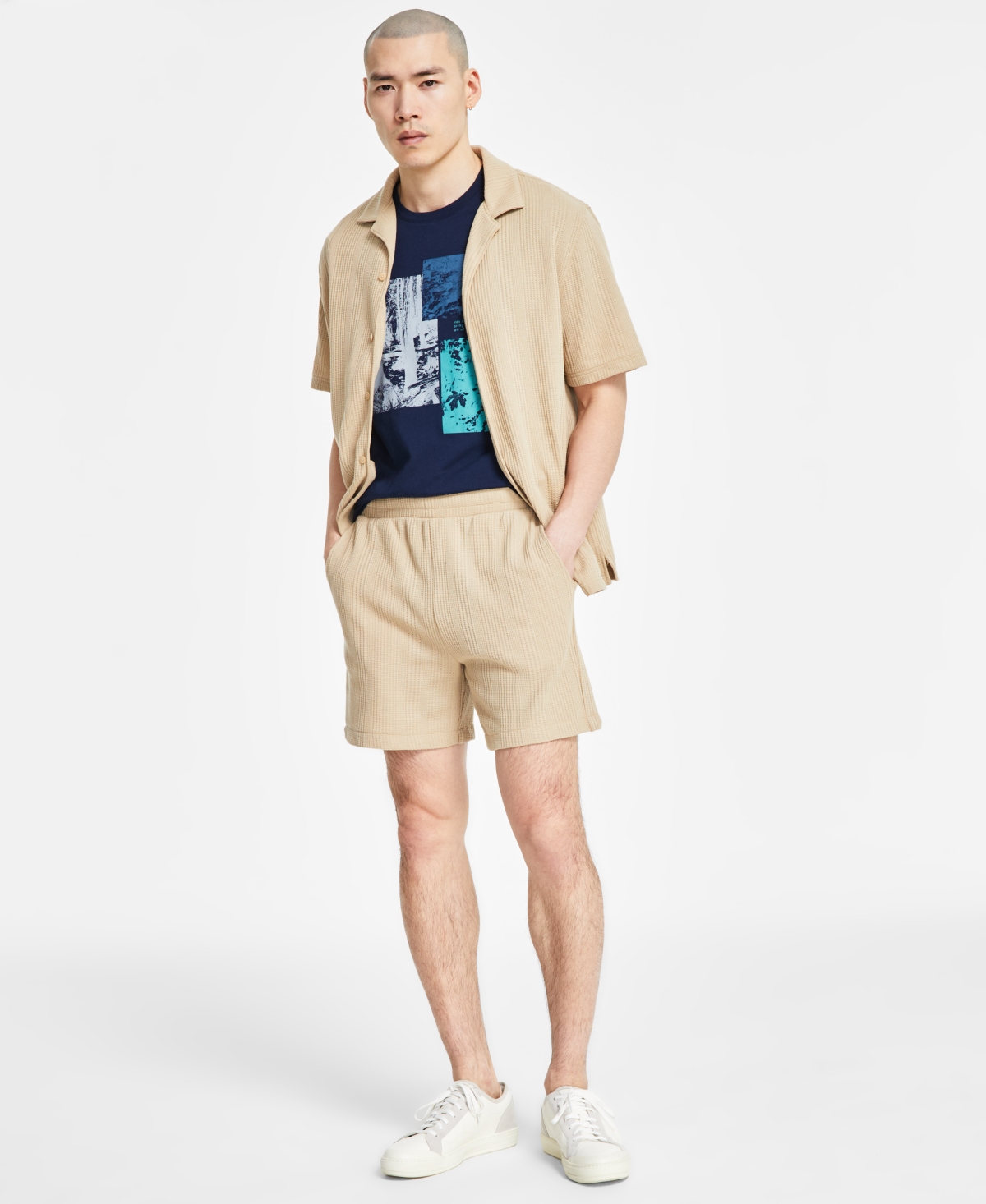 SUN + STONE MEN'S WAFFLE-KNIT SHORTS, EXCLUSIVELY AT MACY'S 