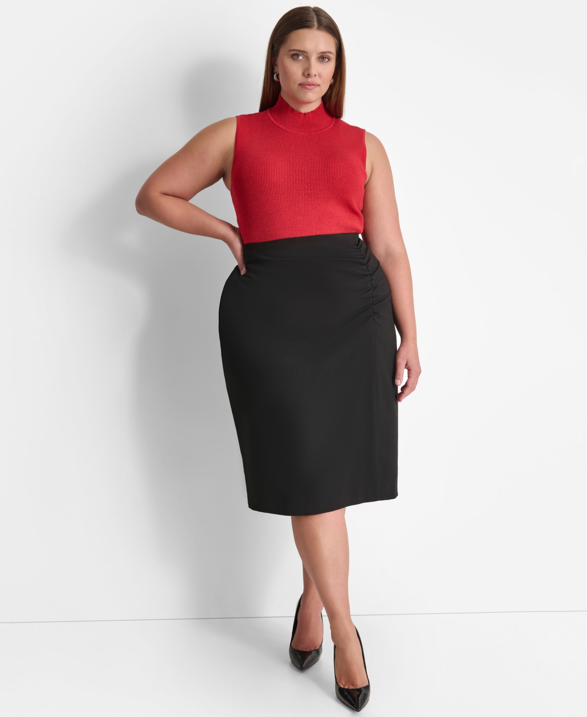 Dkny Plus Size Ruched Pencil Skirt In Black