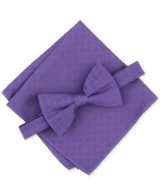 Alfani - Men's Grid Bow Tie & Pocket Square Set