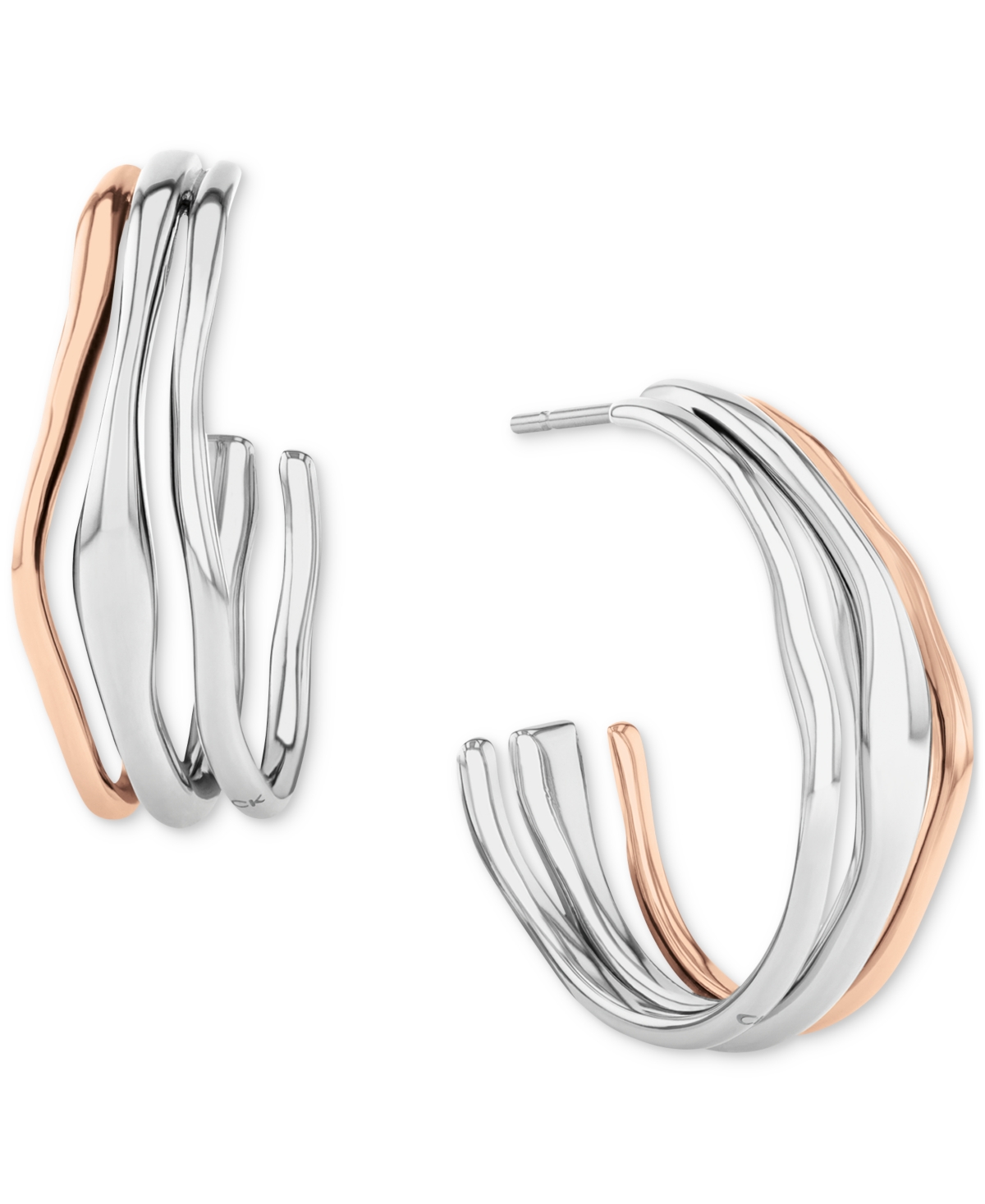 Medium Wavy Triple-Row C-Hoop Earrings, 1.04" - Gold