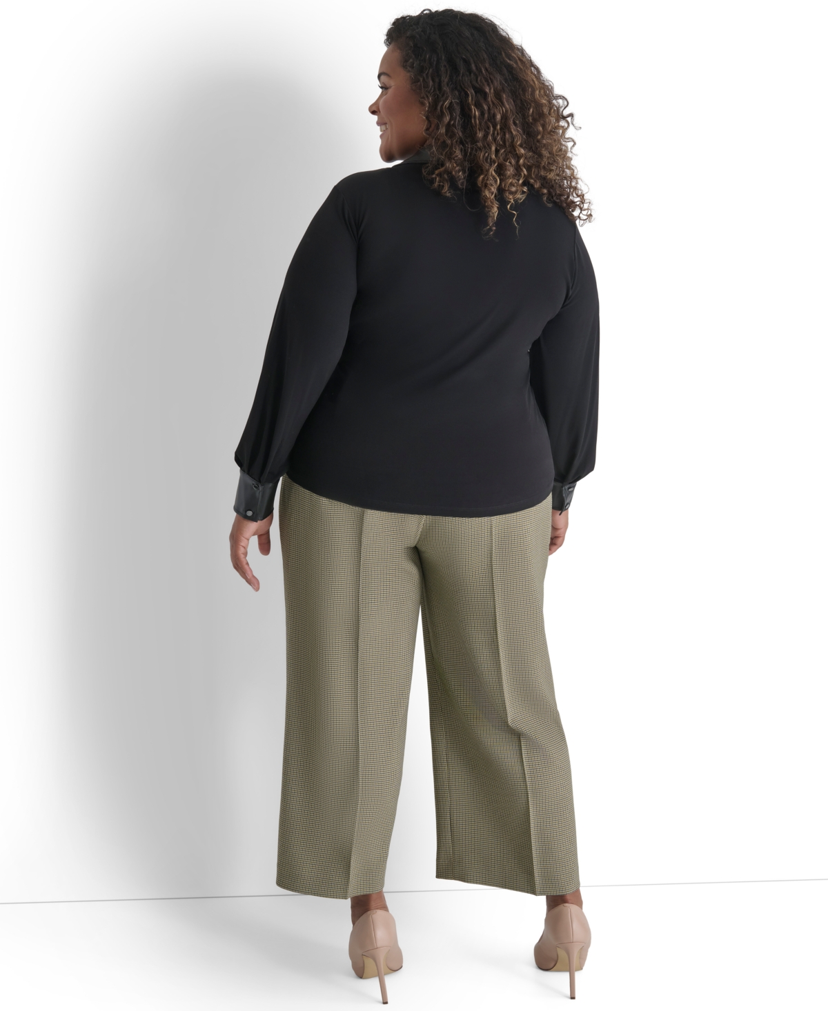 Dkny Plus Size Twisted Faux-Leather-Collar Top