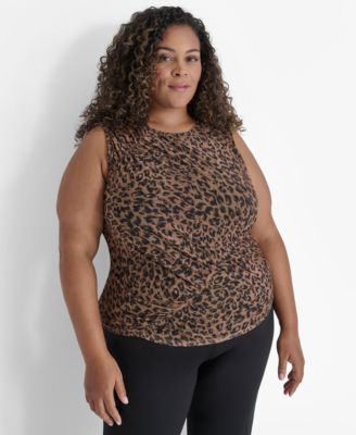 DKNY - Plus Size Ruched Animal-Print Sleeveless Top