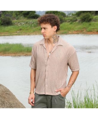 Men's Peanut Brown Striped Knit Oversized Shirt