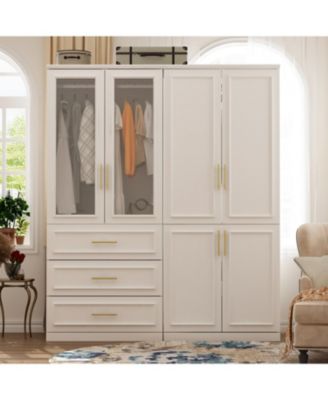 6-Door Big Armoires with 2 Hanging Rods, 3-Drawers, Shelves