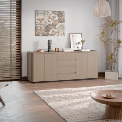 Solid Wood 4-Drawer 4-Door Storage Cabinet, Bedroom Dresser, Chest