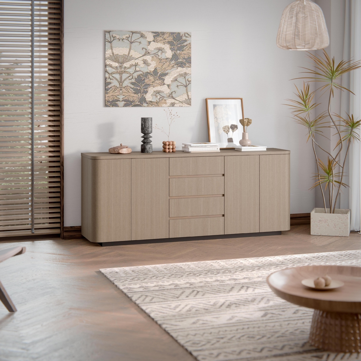 Homsee White Storage Cabinet with Metal Legs, Shelves And Drawers