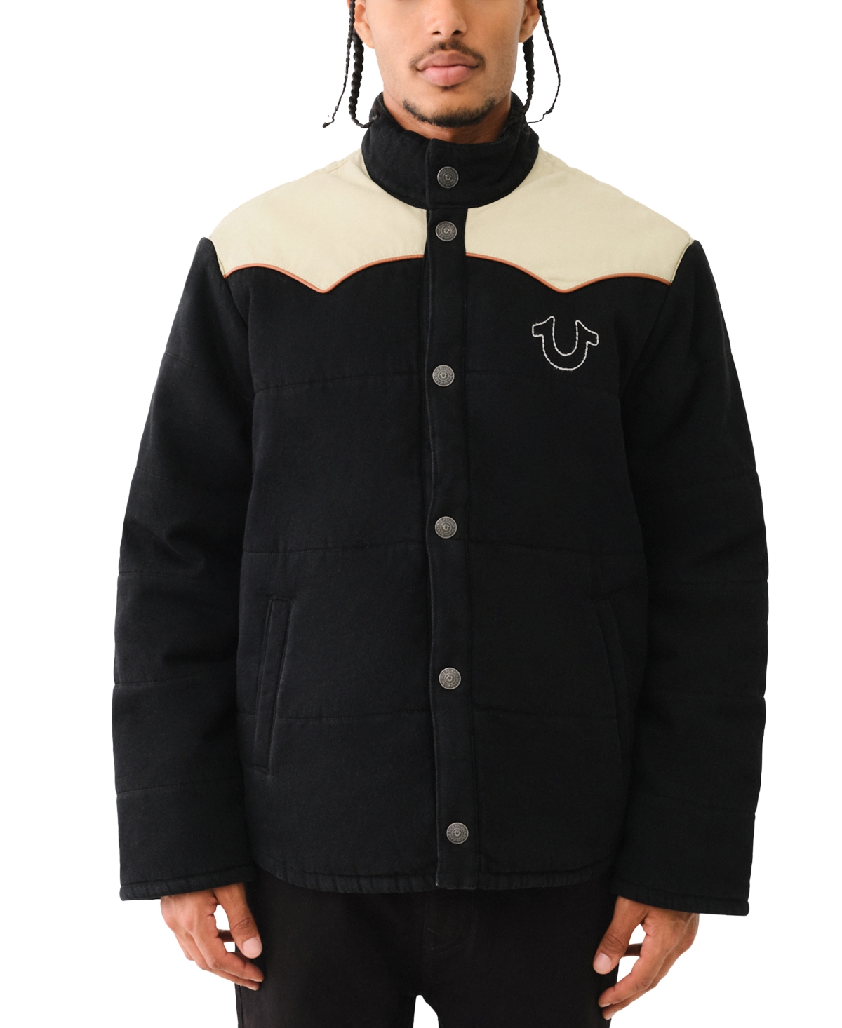 Men's Western Style Snap Front Jacket - Jet Black/Winter White