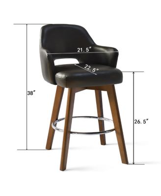 Set of 3 Swivel Faux Leather Counter Height Bar Stools with Back and Arms, 26'' Seat, Rubberwood Legs-Maison Boucle