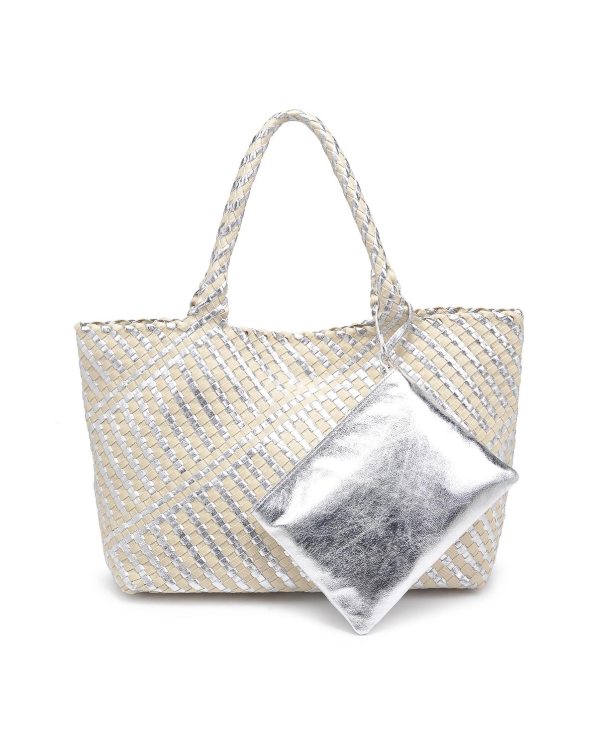Moda Luxe Solana Woven Tote In Silver Ivory