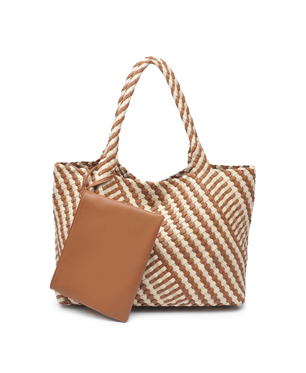 Moda Luxe Solana Woven Tote In Chocolate Ivory