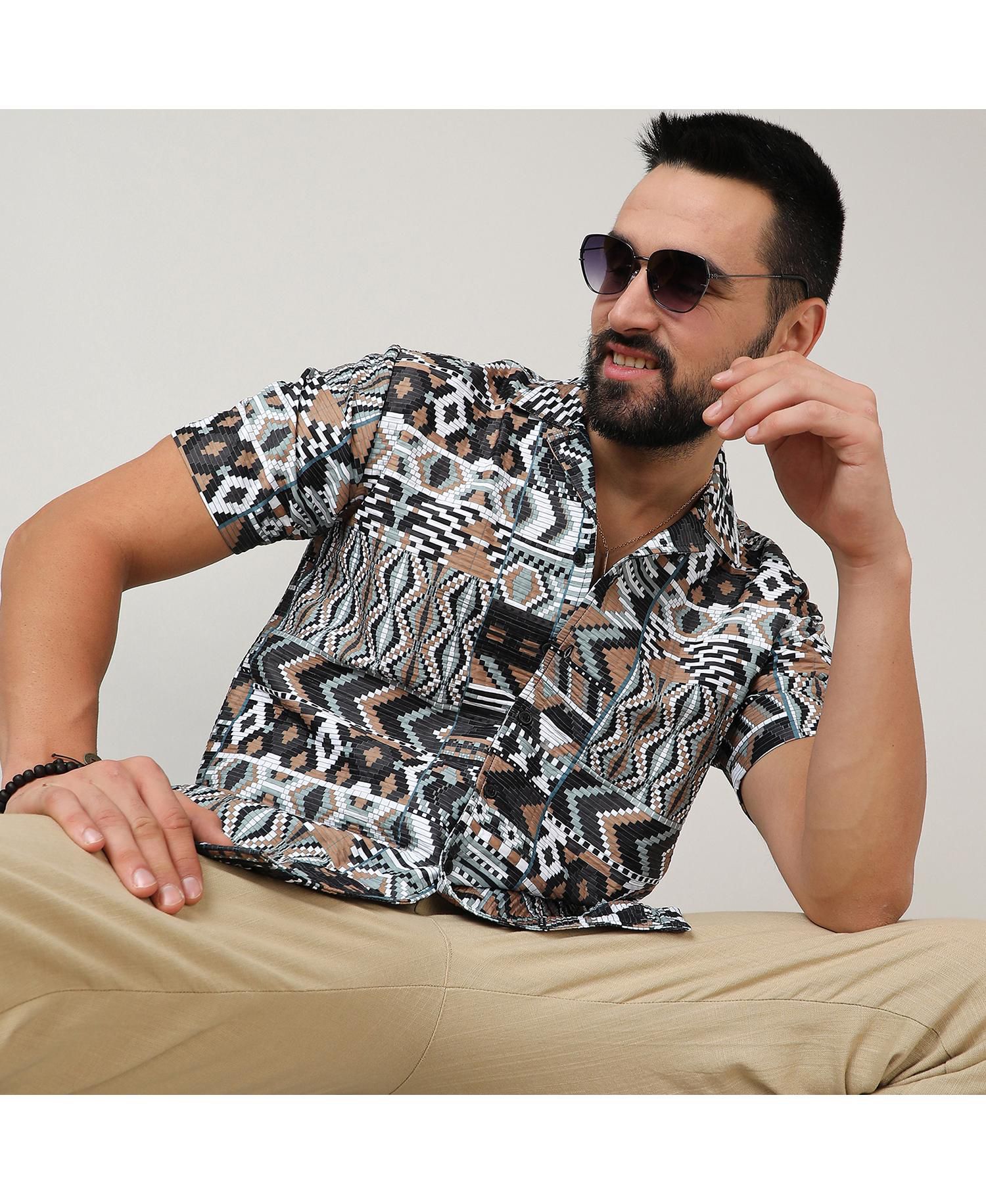 Men's Mocha Brown & Sage Green Bohemian Shirt