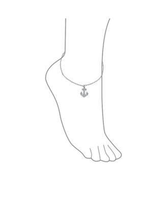 Nautical Cubic Zirconia Pave Dangle Charm Boat Anchor Anklet Ankle Bracelet .925 Sterling Silver 9-10 Inch