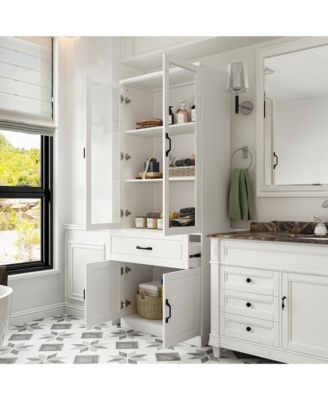 Wood 4-Shelf Bookcase with Tempered Glass Doors, Drawer, and Cabinet Storage