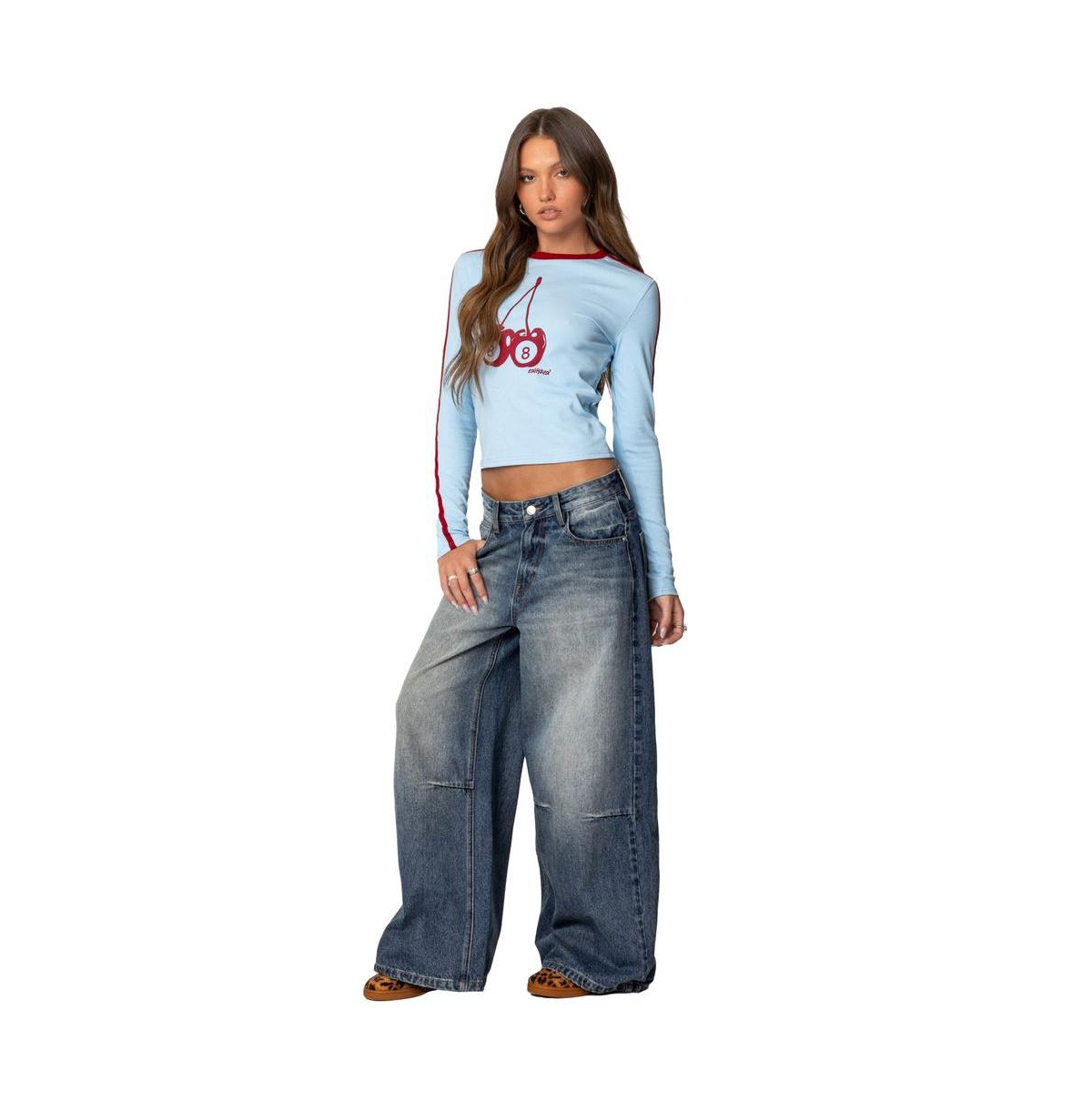 Edikted Womens Cherry 8 Long Sleeve T Shirt