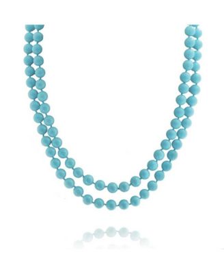 Classic Western Style 10MM Round Ball Bead Endless 70 Inch Long Strand Double Triple Wrap Layer Synthetic Blue Turquoise Necklace