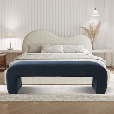 60" Waterfall Upholstered Bench with Solid Wood Frame and Boucle Fabric for Bedroom or Entryway