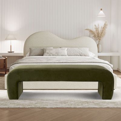 60" Waterfall Upholstered Bench with Solid Wood Frame and Boucle Fabric for Bedroom or Entryway