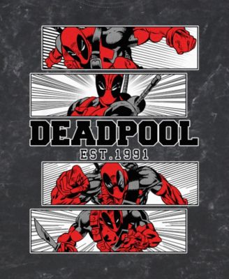 Men's Deadpool 4 Panel 2 Tone Short Sleeve Mineral Wash Tee