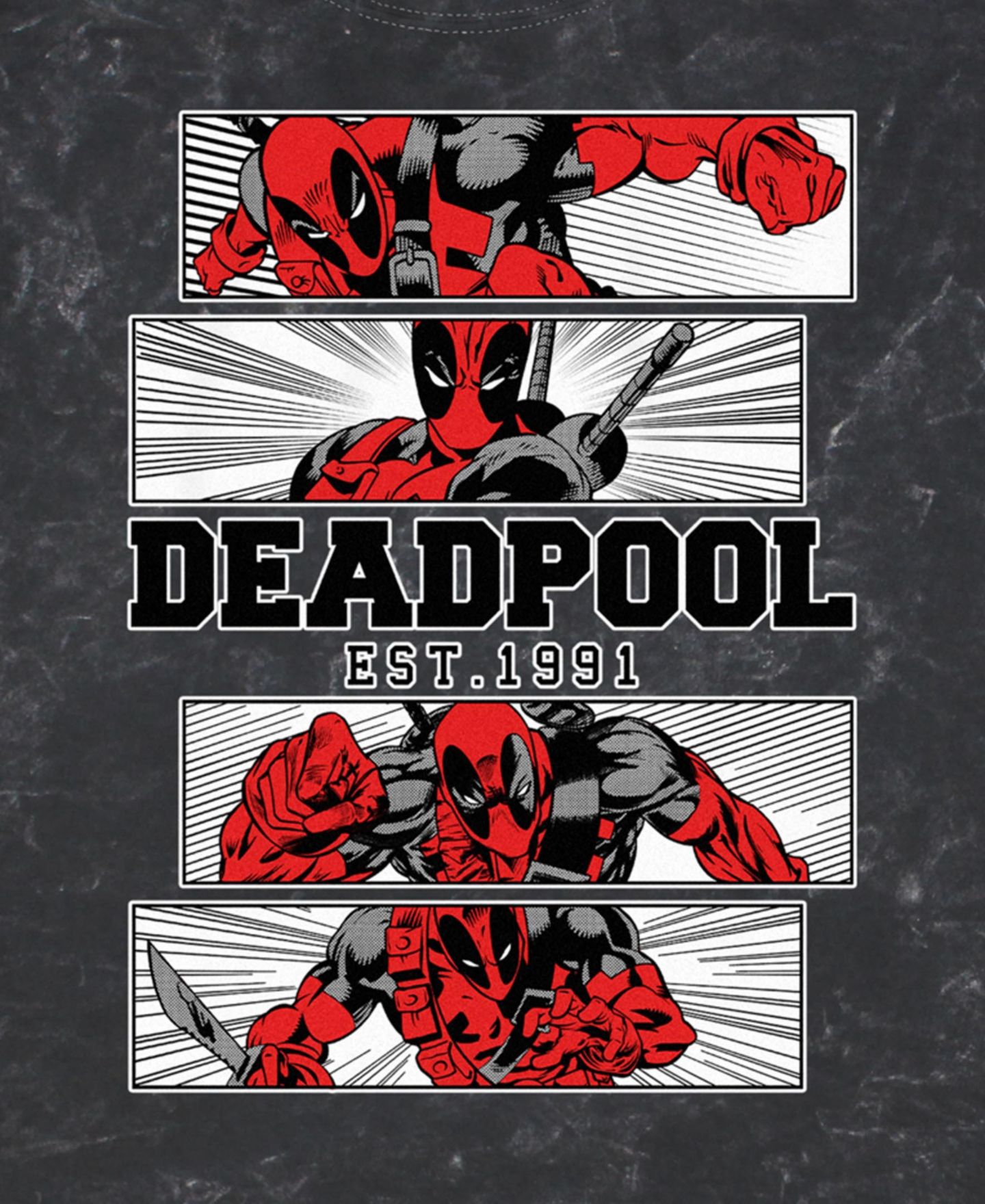 Мужская футболка Fifth Sun Deadpool 4 Panel 2 Tone Short Sleeve Mineral Wash, цвет: Чёрный — фото 3