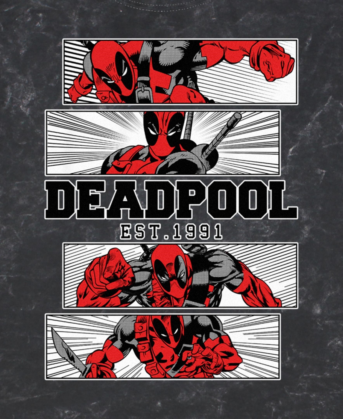 Fifth Sun Mens Deadpool 4 Panel 2 Tone Short Sleeve Mineral Wash Tee In Black