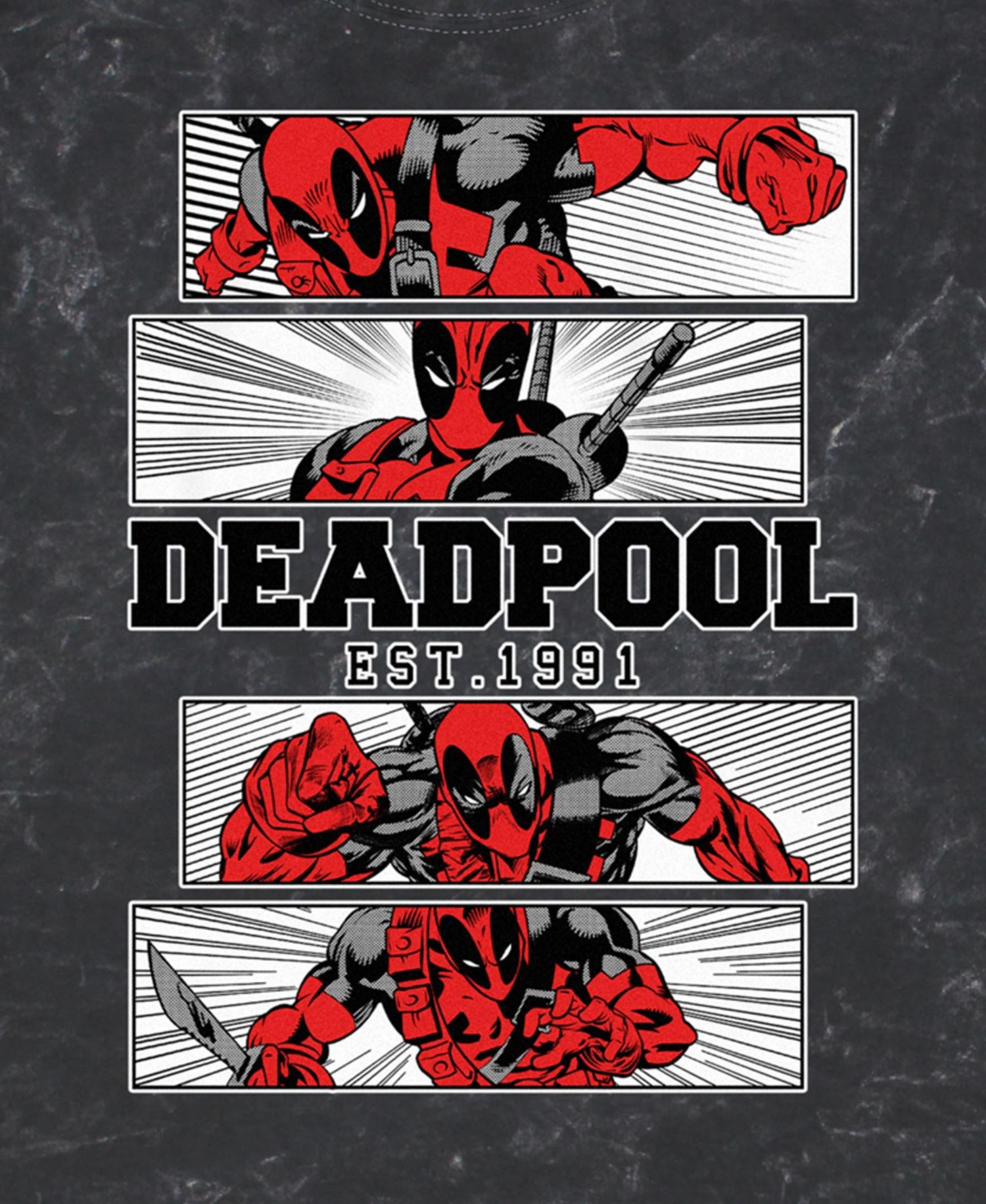 Men's Deadpool 4 Panel 2 Tone Short Sleeve Mineral Wash Tee