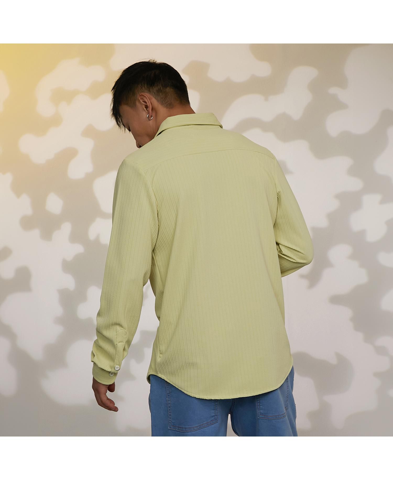 Men's Lime Green Stripe-Creased Shirt