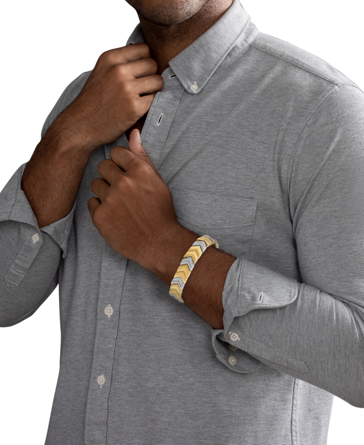 ESQUIRE MEN'S JEWELRY DIAMOND CHEVRON LINK BRACELET (1/4 CT. T.W.) IN STAINLESS STEEL & GOLD-TONE ION-PLATE, EXCLUSIVELY A 