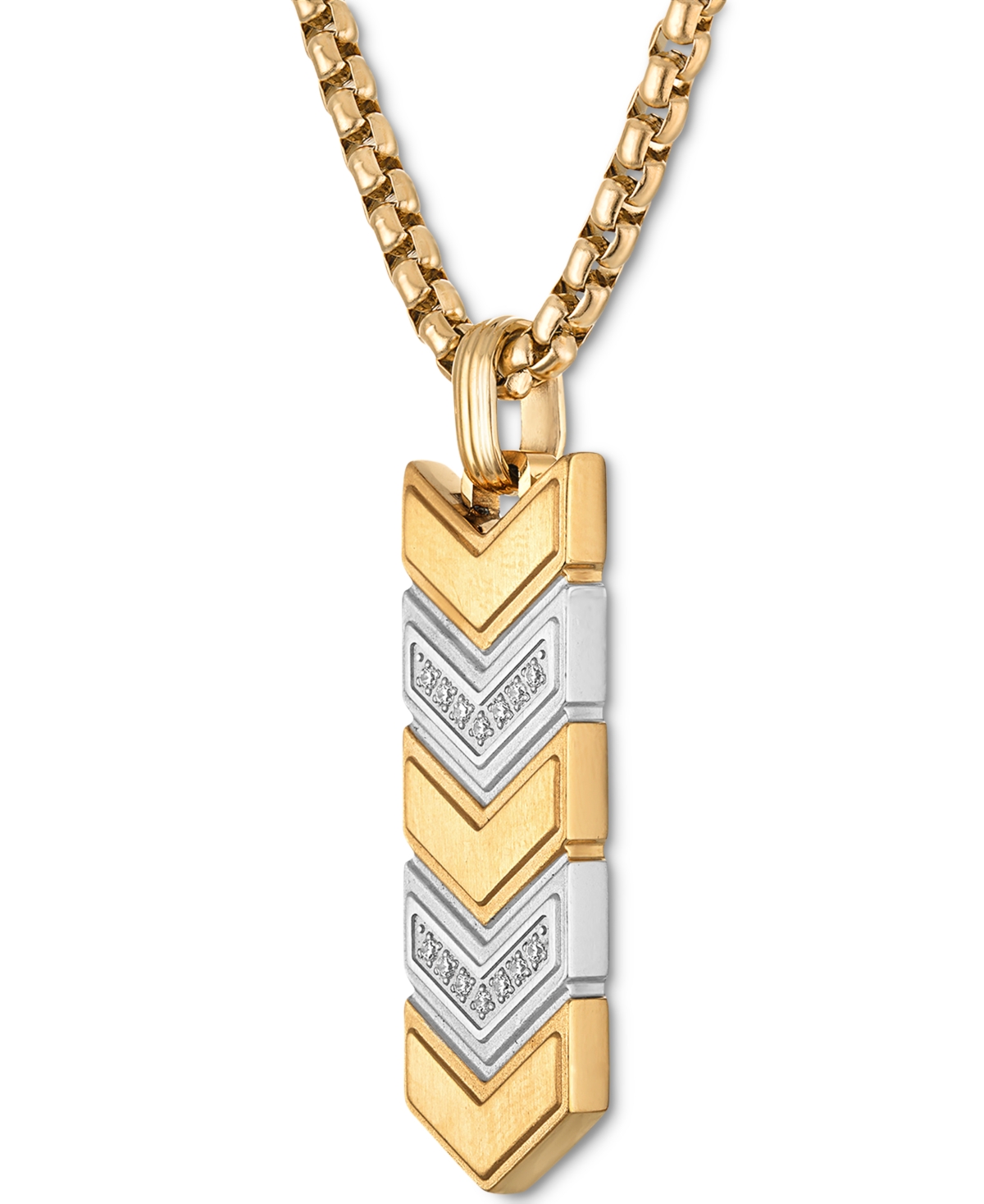 ESQUIRE MEN'S JEWELRY DIAMOND CHEVRON LINK DOG TAG PENDANT NECKLACE (1/6 CT. T.W.) IN STAINLESS STEEL & GOLD-TONE PLATED S 