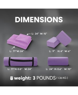 7 Piece Yoga Set with Mat, Stretch Strap & Knee Pad, Purple