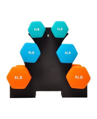 3, 5, and 8 Pound Neoprene Coated Dumbbell Set with Stand