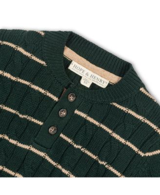 Baby Boys Long Sleeve Cable Henley Pullover Sweater with Elbow Patches