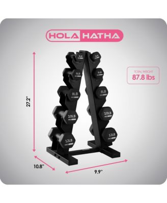 Neoprene Coated Dumbbell Free Hand Weight Set with Storage Rack, Black