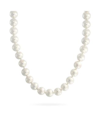 White Strand Necklace Rhodium Plated Crystal Clasp Pearl 10MM 16 Inch