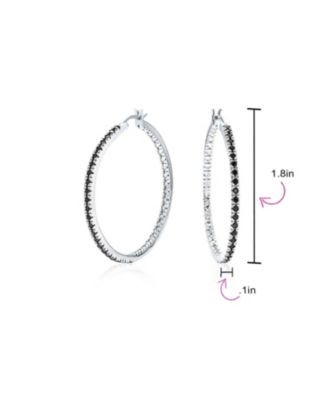 Pink White Black Cubic Zirconia Pave CZ Thin Inside Out Large Big Hoop Earrings Silver Rose Gold Plated 1.75 Inch Diameter