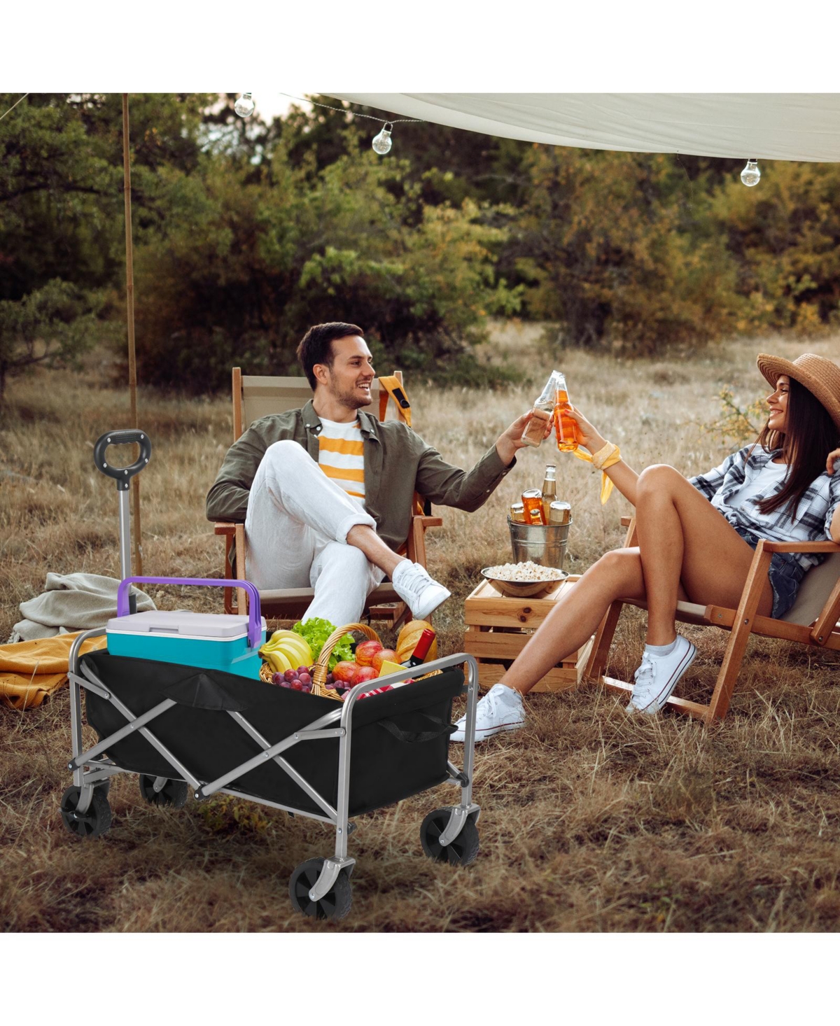 Slickblue Oxford Cloth Steel Frame Flat Folding StyleCloth Silver Frame Garden Folding Cart - Black
