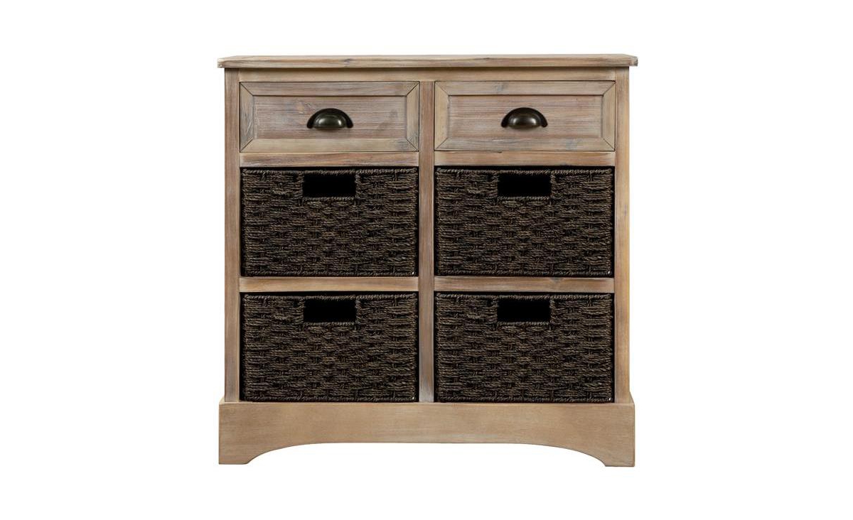 Slickblue Storage Cabinet with 2 Drawers and 4 Classic Rattan Baskets for Dining Room and Living Room