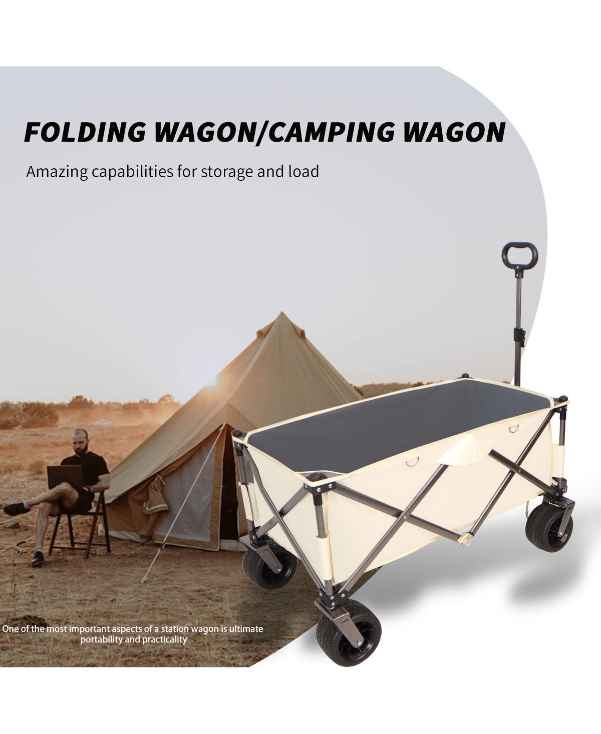 Slickblue Heavy-Duty Folding Wagon – Utility, Adjustable Handle & Drink Holders for Sand, Shopping, Camping, and Garden